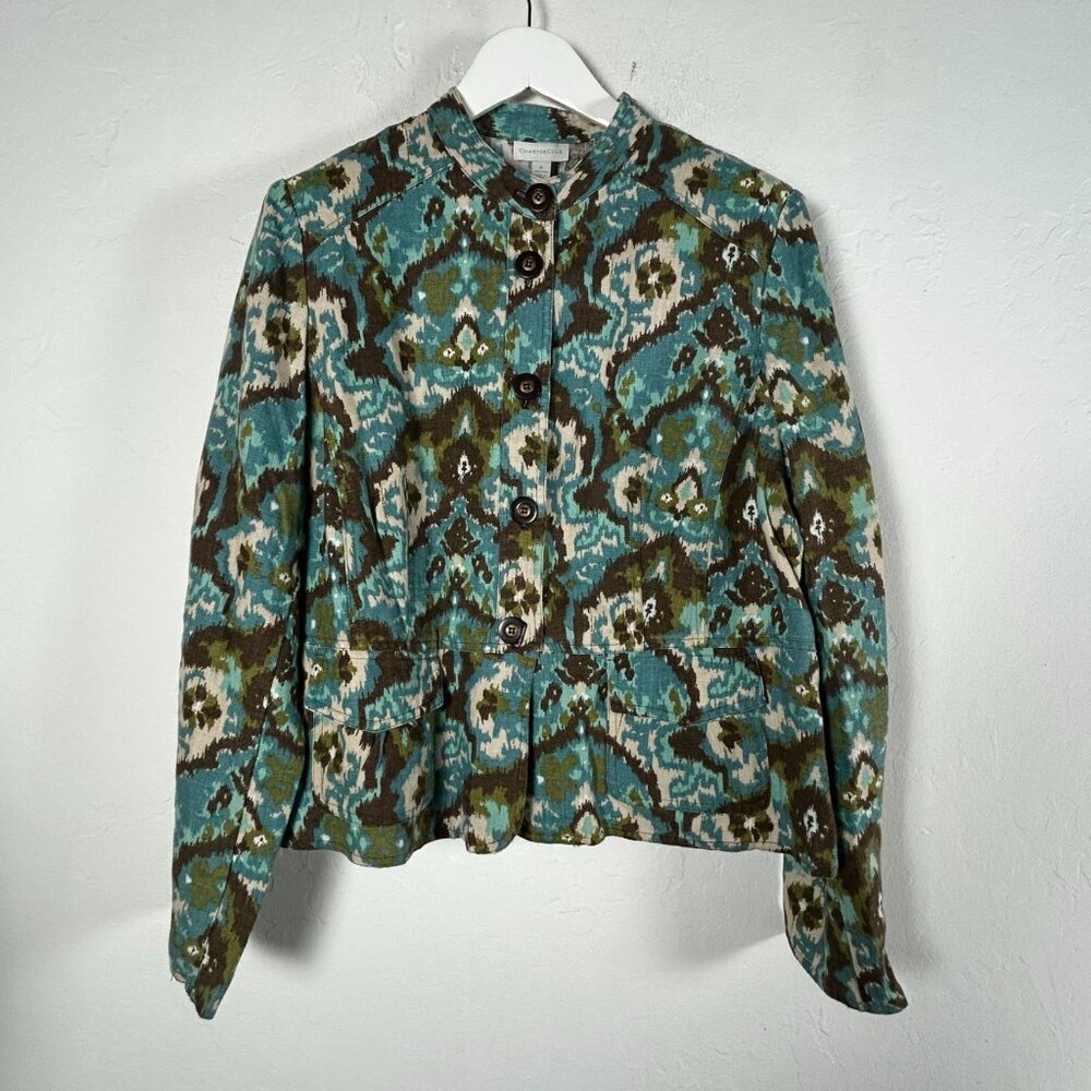 Charter Club Womens Button-Up Jacket Abstract Pattern XL Blue Green Lightweight